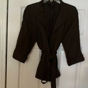 Talbots Brown Blazer with 3/4 Sleeves and Tie Waist